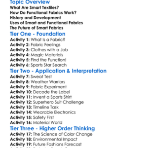 Smart And Functional Fabrics Worksheet Activity Booklet