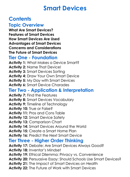 Smart Devices Worksheet Activity Booklet