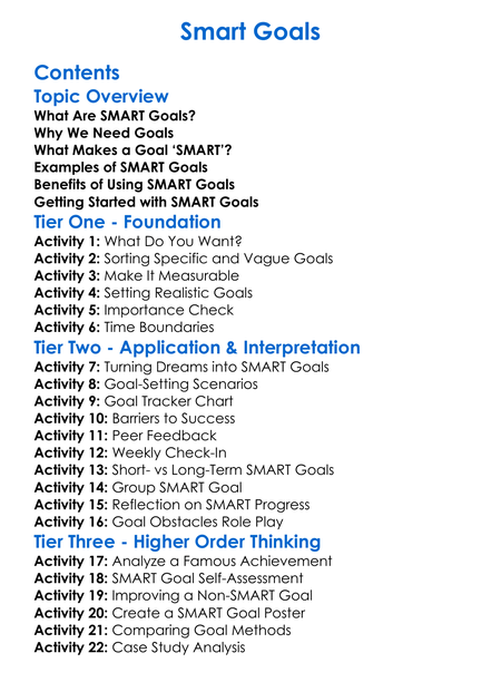 Smart Goals Worksheet Activity Booklet