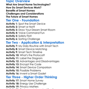Smart Home Technologies Worksheet Activity Booklet