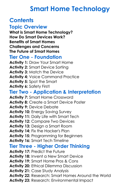 Smart Home Technology Worksheet Activity Booklet