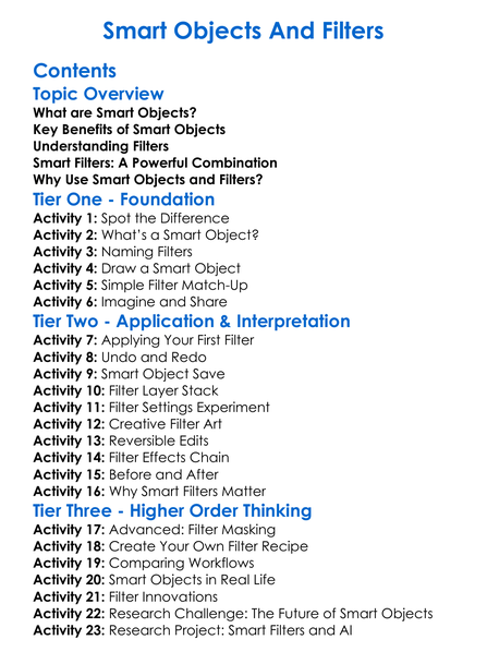 Smart Objects And Filters Worksheet Activity Booklet