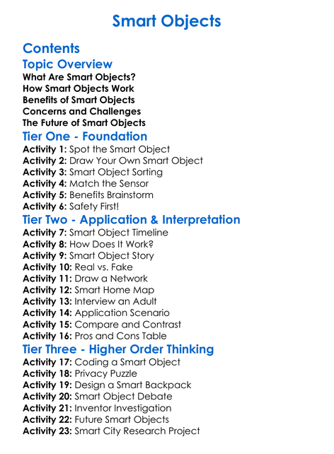 Smart Objects Worksheet Activity Booklet