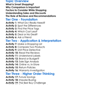Smart Shopping And Comparison Worksheet Activity Booklet