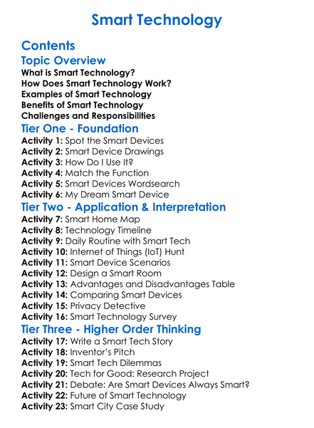 Smart Technology Worksheet Activity Booklet