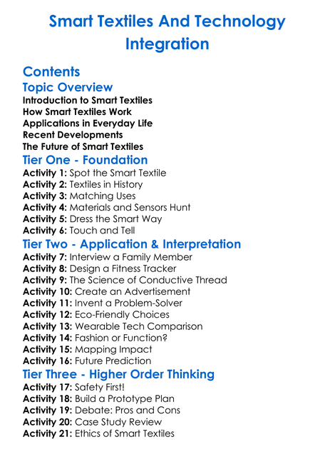 Smart Textiles And Technology Integration Worksheet Activity Booklet