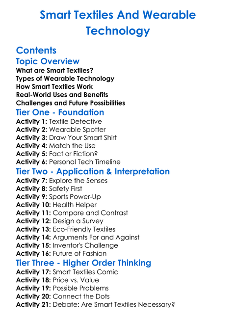 Smart Textiles And Wearable Technology Worksheet Activity Booklet