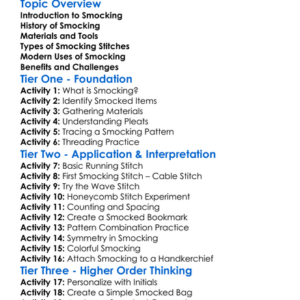 Smocking Techniques Worksheet Activity Booklet