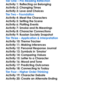 Smoke Ivan Turgenev Worksheet Activity Booklet