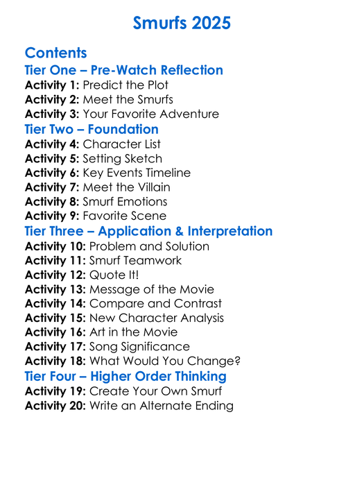 Smurfs 2025 Worksheet Activity Booklet