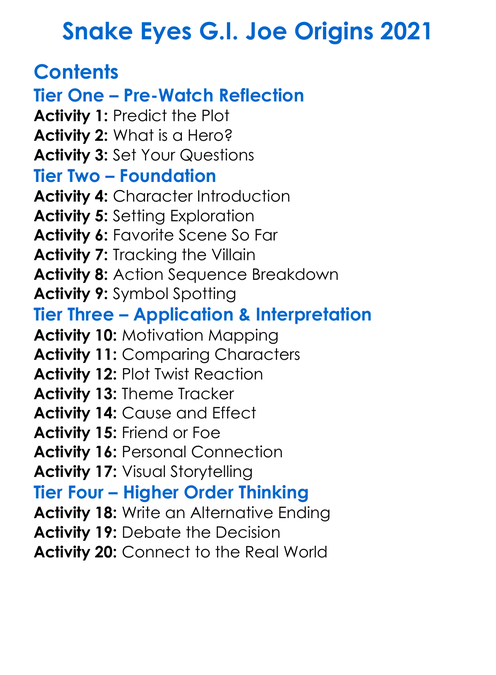 Snake Eyes Gi Joe Origins 2021 Worksheet Activity Booklet