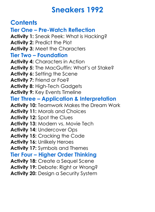 Sneakers 1992 Worksheet Activity Booklet