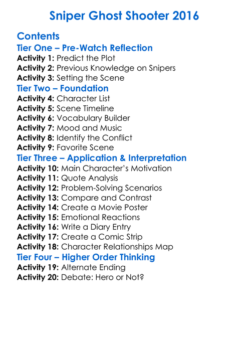 Sniper Ghost Shooter 2016 Worksheet Activity Booklet