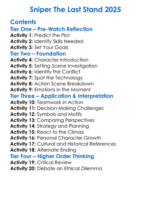 Sniper The Last Stand 2025 Worksheet Activity Booklet