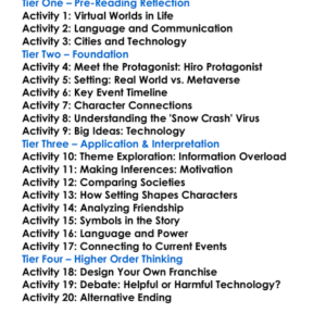 Snow Crash Neal Stephenson Worksheet Activity Booklet