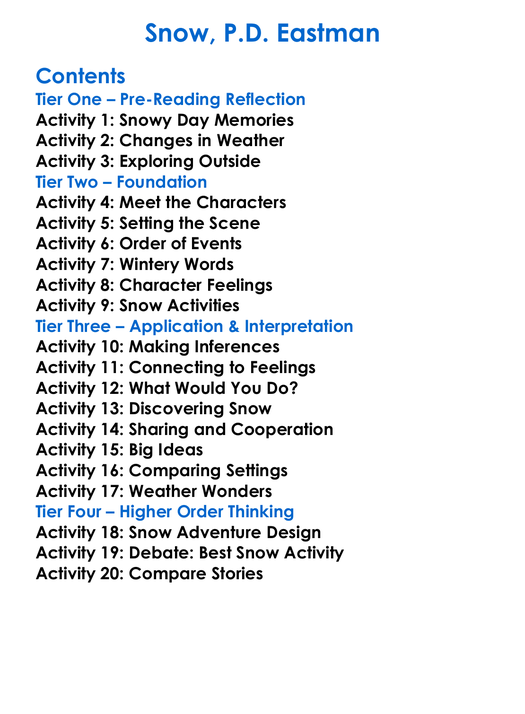 Snow Pd Eastman Worksheet Activity Booklet