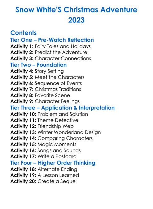 Snow Whites Christmas Adventure 2023 Worksheet Activity Booklet