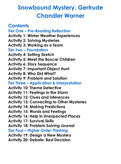 Snowbound Mystery Gertrude Chandler Warner Worksheet Activity Booklet