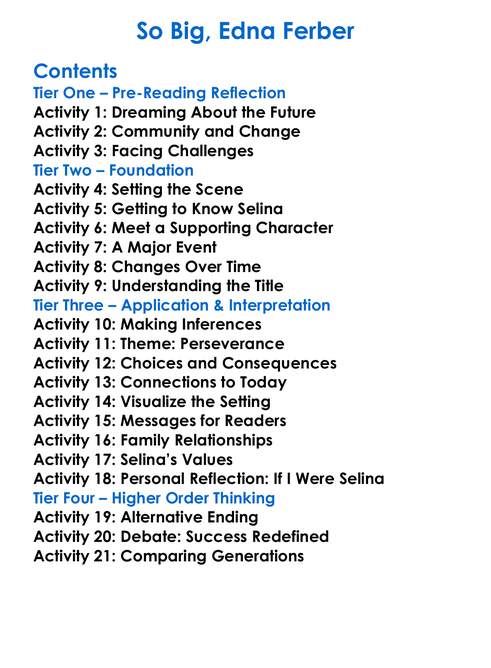 So Big Edna Ferber Worksheet Activity Booklet