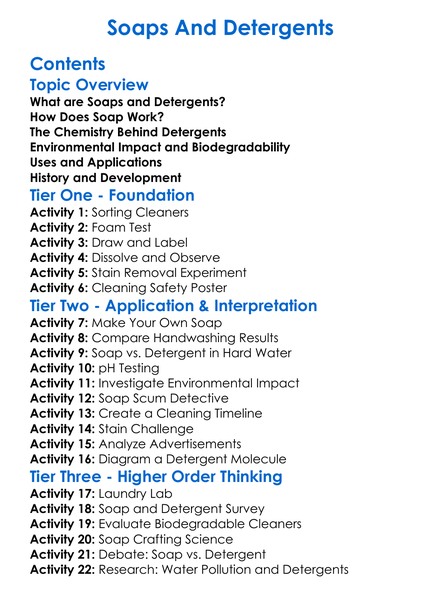 Soaps And Detergents Worksheet Activity Booklet