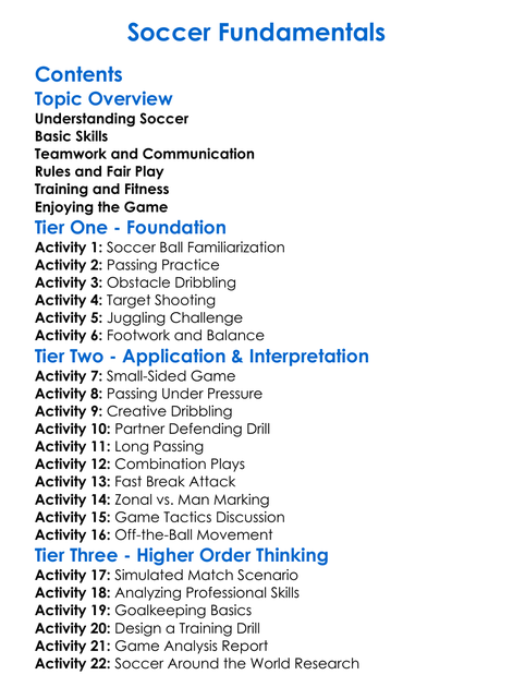 Soccer Fundamentals Worksheet Activity Booklet