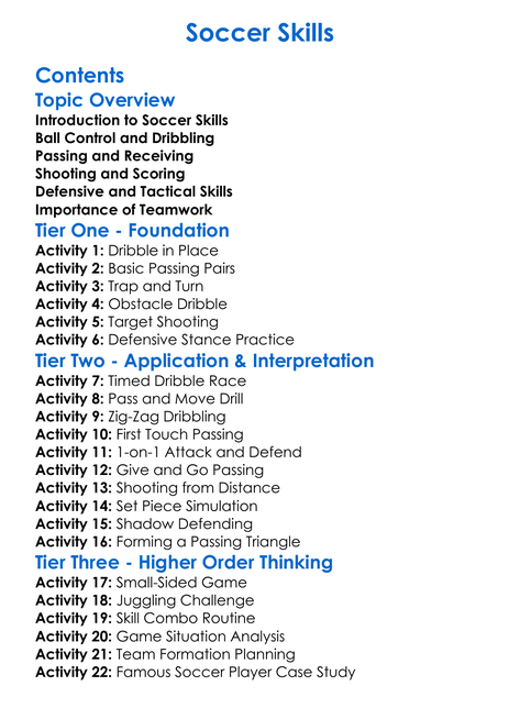 Soccer Skills Worksheet Activity Booklet