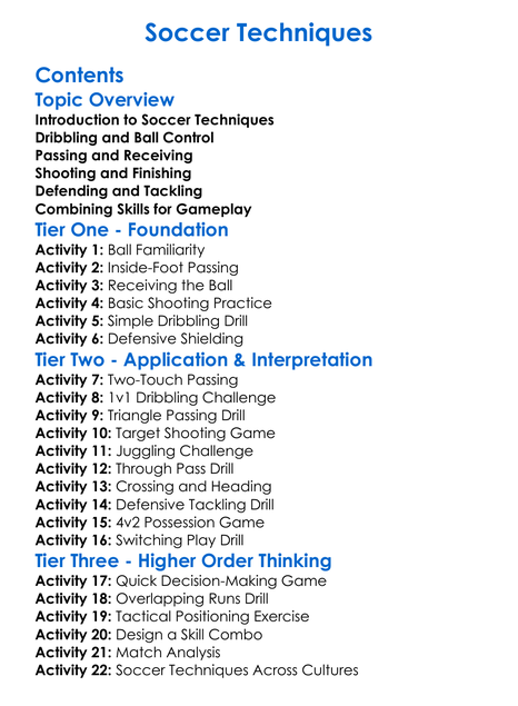 Soccer Techniques Worksheet Activity Booklet