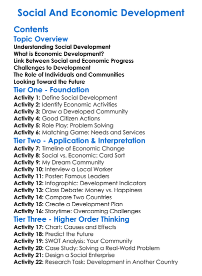 Social And Economic Development Worksheet Activity Booklet
