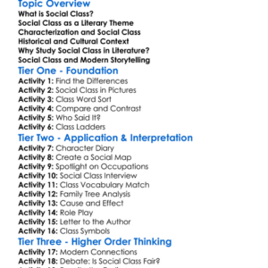Social Class In Literature Worksheet Activity Booklet
