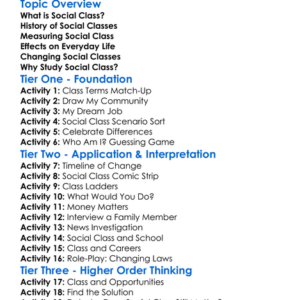Social Class Worksheet Activity Booklet