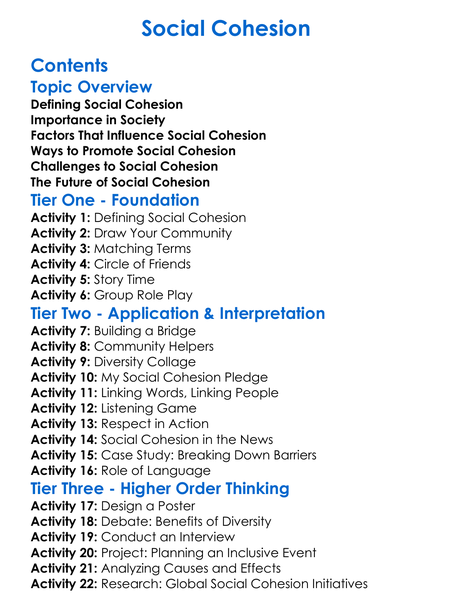 Social Cohesion Worksheet Activity Booklet