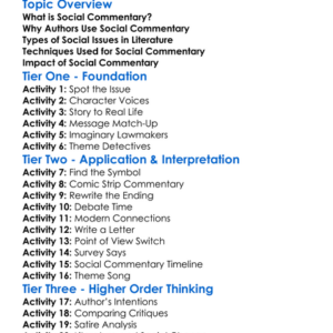 Social Commentary In Literature Worksheet Activity Booklet