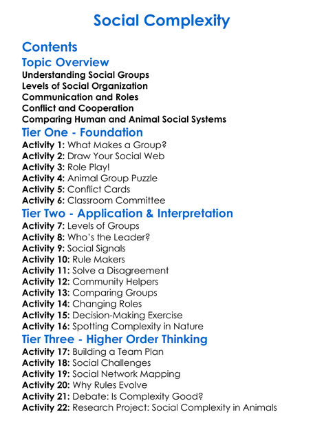 Social Complexity Worksheet Activity Booklet