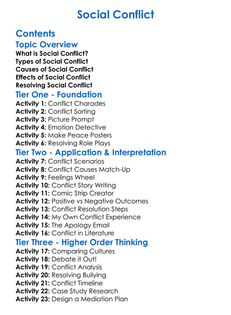 Social Conflict Worksheet Activity Booklet