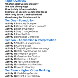 Social Constructionism Worksheet Activity Booklet
