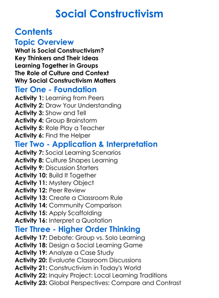 Social Constructivism Worksheet Activity Booklet