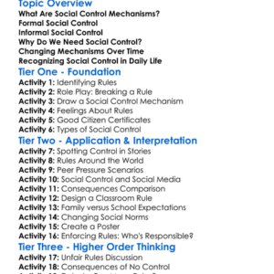 Social Control Mechanisms Worksheet Activity Booklet