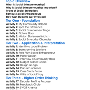 Social Entrepreneurship Worksheet Activity Booklet