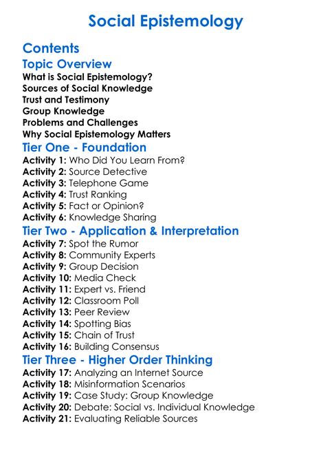Social Epistemology Worksheet Activity Booklet