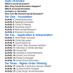 Social Exclusion Worksheet Activity Booklet