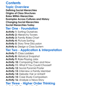 Social Hierarchies And Class Structures Worksheet Activity Booklet