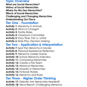 Social Hierarchies Worksheet Activity Booklet