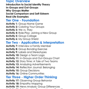 Social Identity Theory Worksheet Activity Booklet