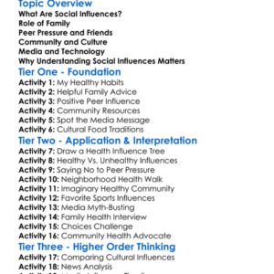 Social Influences On Health Worksheet Activity Booklet