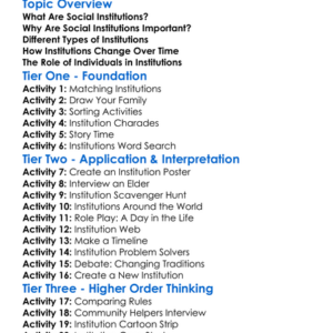 Social Institutions Worksheet Activity Booklet