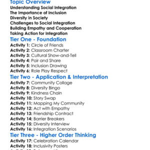 Social Integration Worksheet Activity Booklet