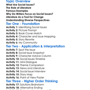 Social Issues In Literature Worksheet Activity Booklet