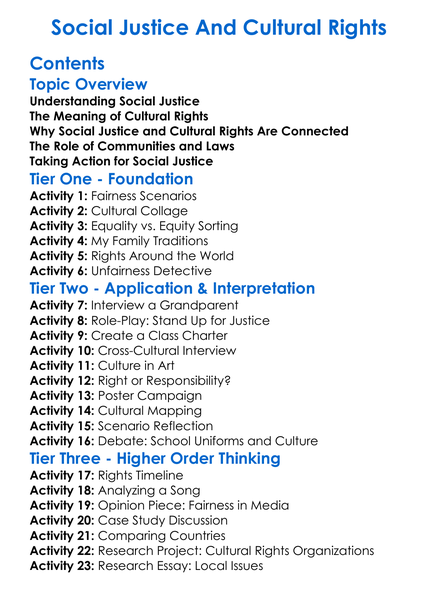 Social Justice And Cultural Rights Worksheet Activity Booklet