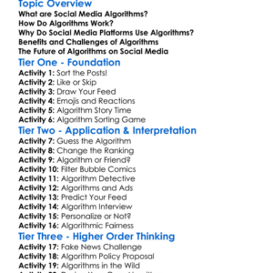 Social Media Algorithms Worksheet Activity Booklet