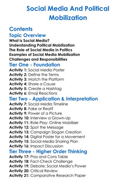 Social Media And Political Mobilization Worksheet Activity Booklet